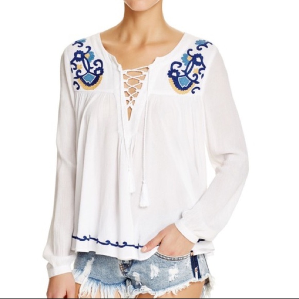 Lovers + Friends Embroidered Boho Peasant Blouse